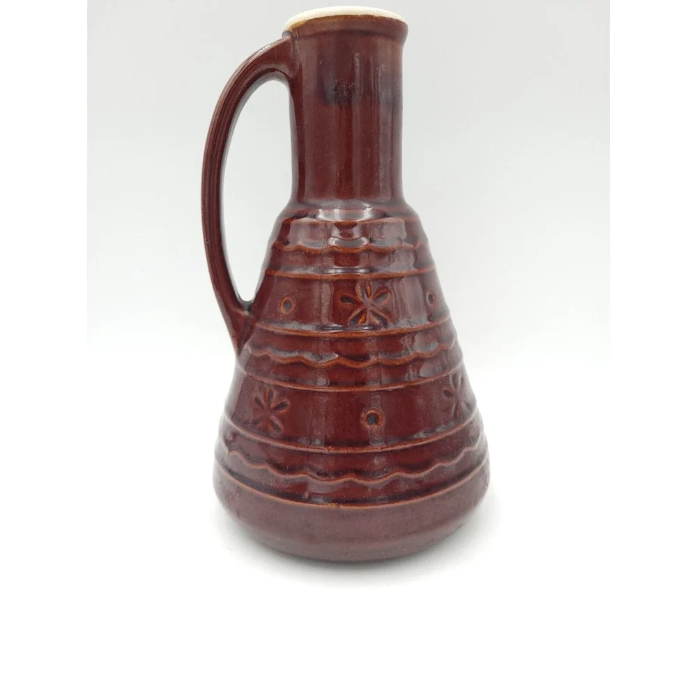 Vtg 1950's Marcrest daisy & dot Brown Stoneware Floral Carafe Decanter Pitcher - Picture 4 of 11